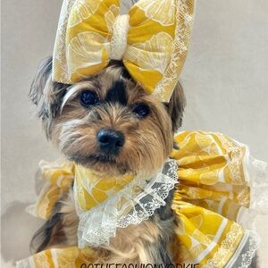 Yellow Floral Dog Dress with Bow and bandana
